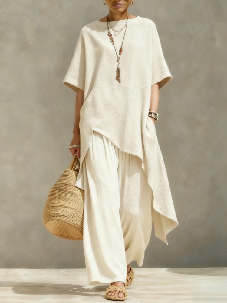 Summer Clothing Linen - 여성 코튼 린넨 팬츠 세트 2피스