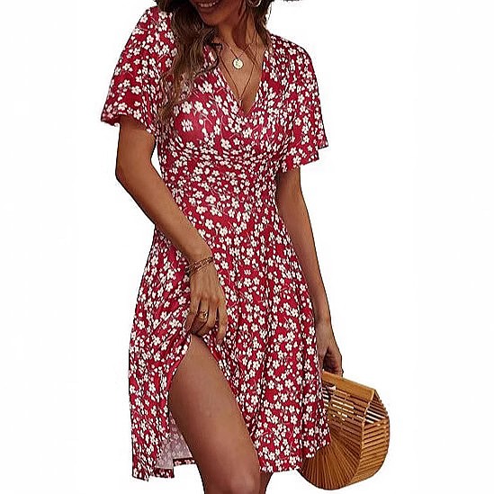 Sundress Midi Floral - 여성용 민소매 플로럴 랩 V넥 미디