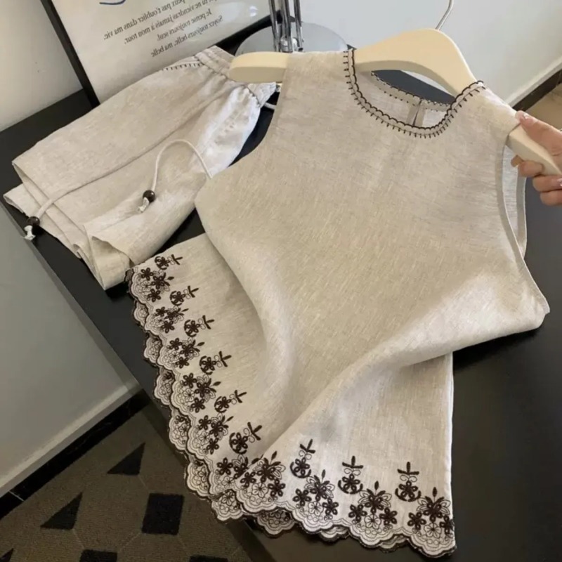 Summer Clothing Linen - 심플한 올드머니 스타일 면과 린넨 중공업
