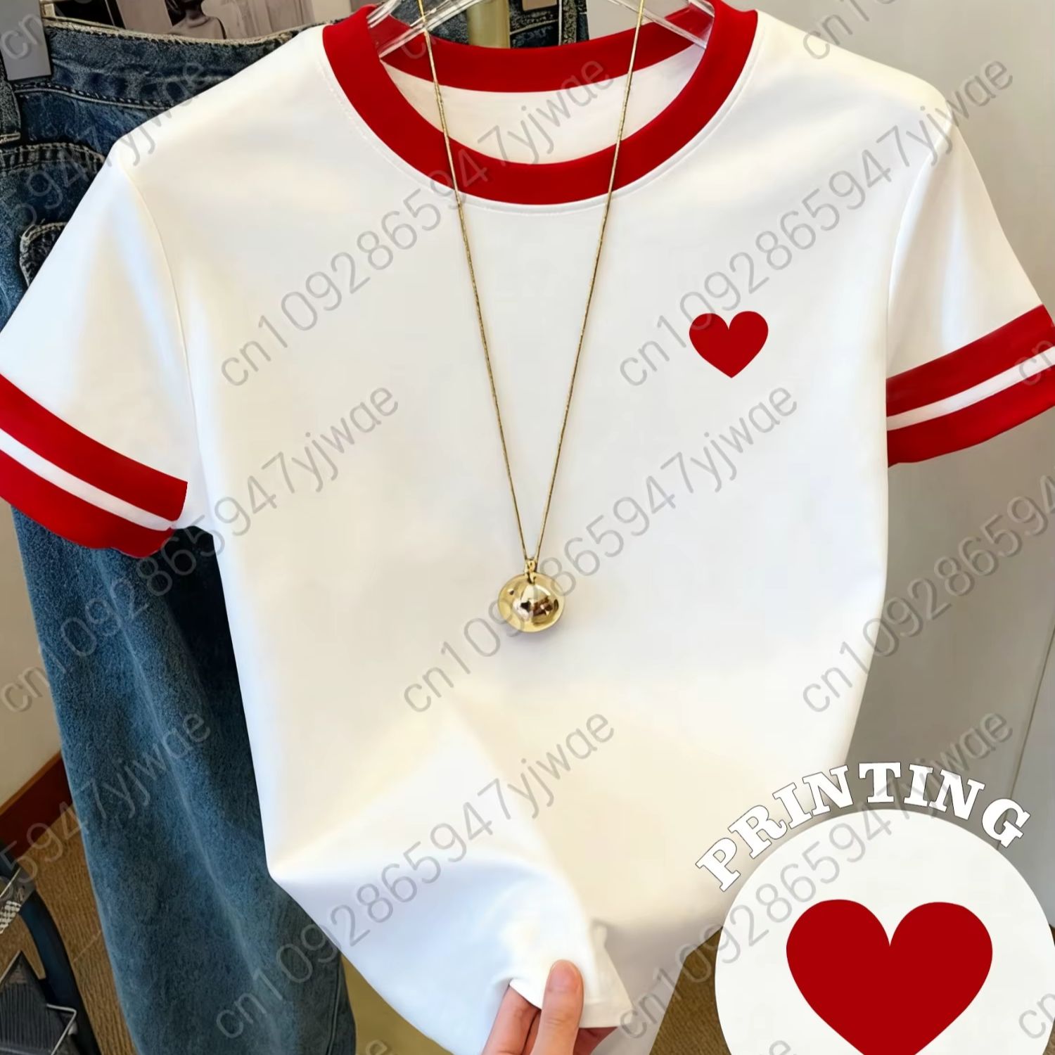 Summer Days Clothing - 여성용 반팔 발렌타인데이 에디션 레드 하트