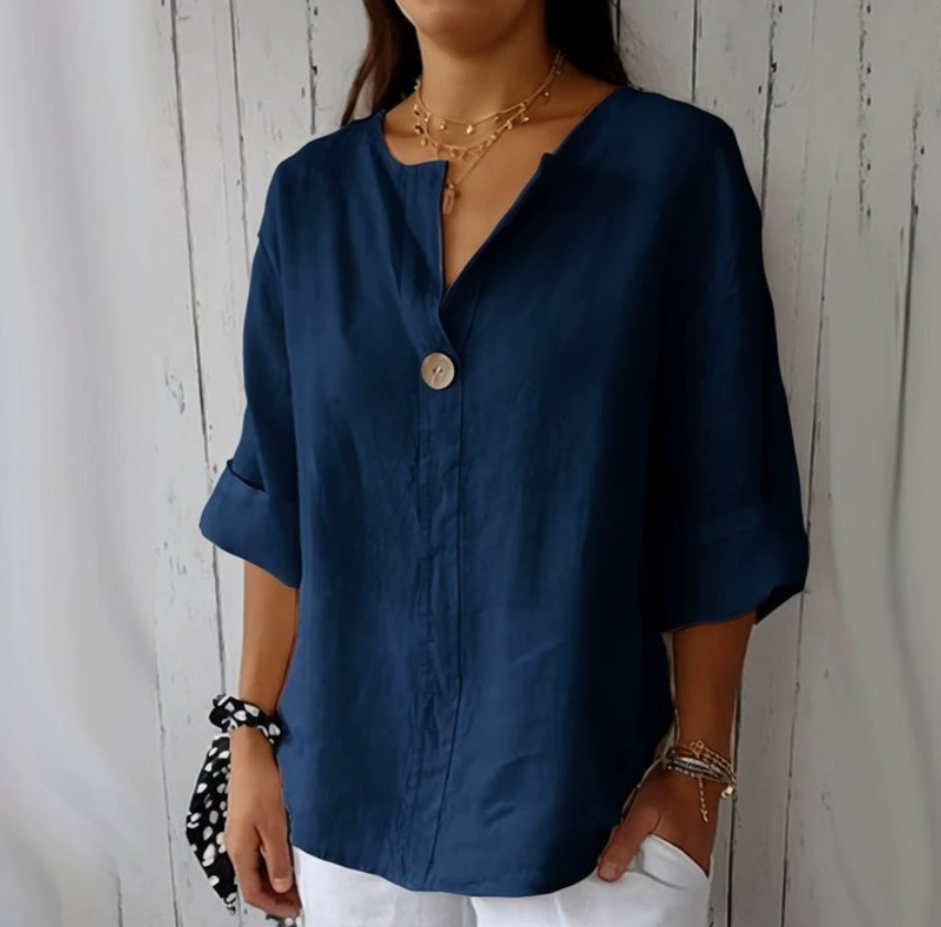 Summer Clothing Linen - 플러스 사이즈 여성용 V넥 코튼 린넨