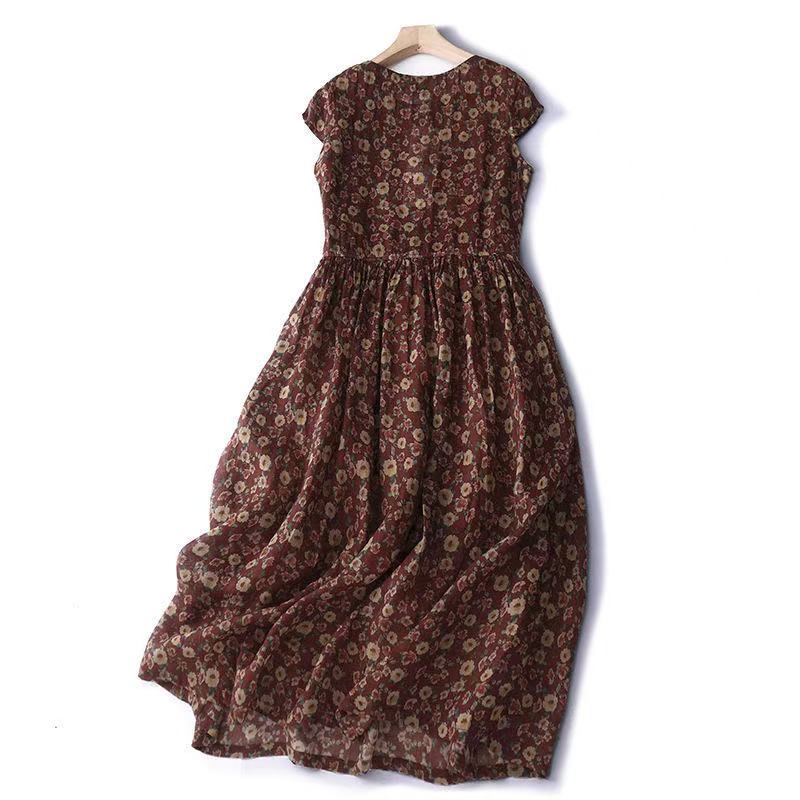 Sundress Midi Floral - 여름 짧은 소매 Drawstring 요정 미디