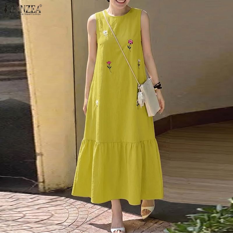 Sundress Midi Floral - ZANZEA 패션 여름 Sundress 여성 캐주얼