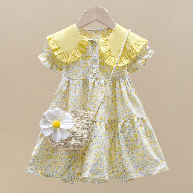 Sundress Midi Floral - 노란색 꽃 어린이 캐주얼 미디 드레스