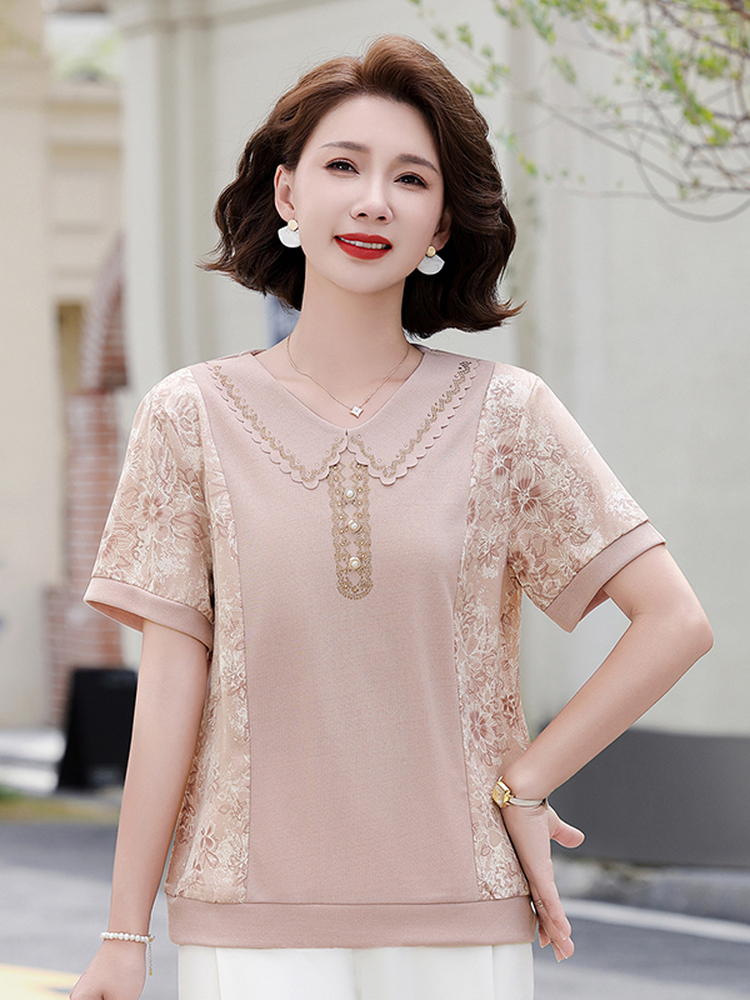 Summer Clothing Over 60 - 세련된 여름 니트 스플라이스 반팔 티셔츠