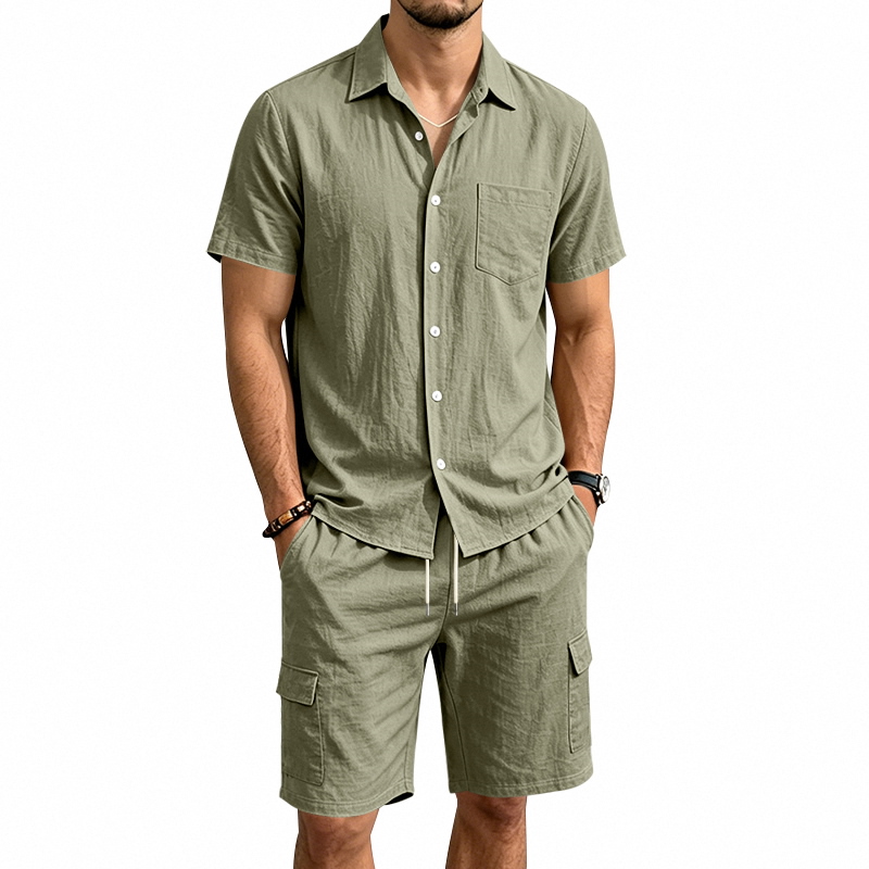 Summer Clothing Linen - 남성 여름 아메리칸 린넨 투피스 세트