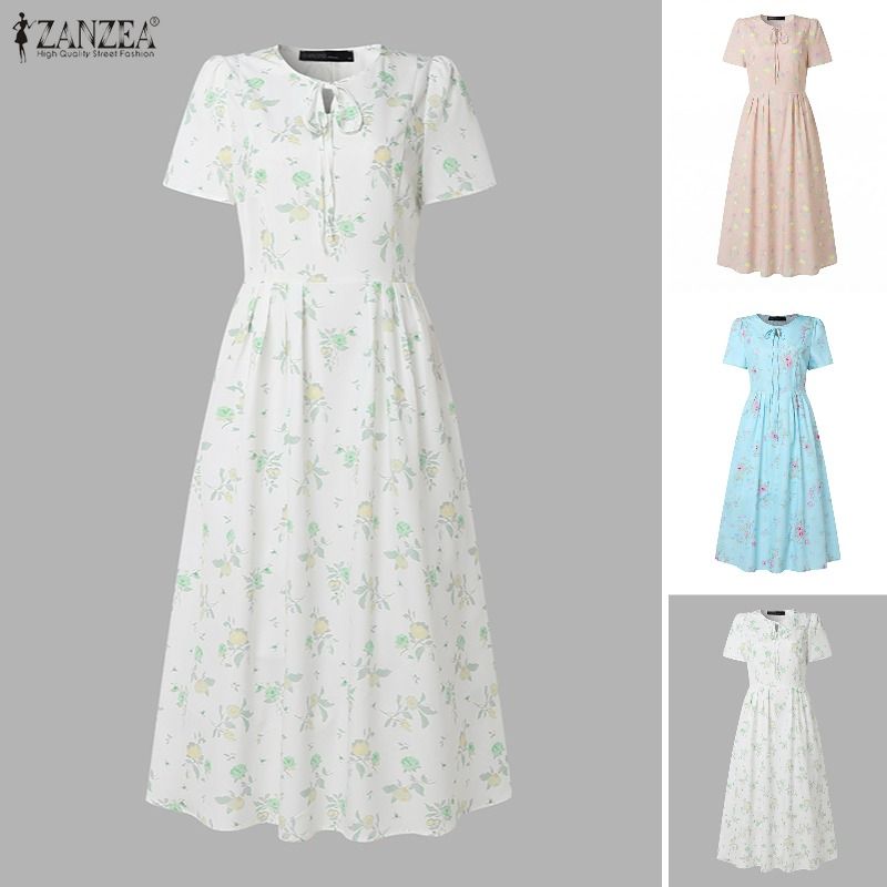 Sundress Midi Floral - ZANZEA 여름 해변 Sundress Bohemain 홀리데이