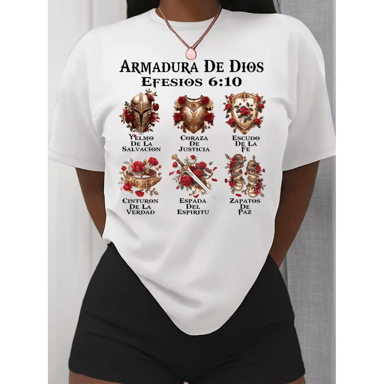 Summer Clothing In Spanish - 여성 캐주얼 반팔 티셔츠 흰색 종교적