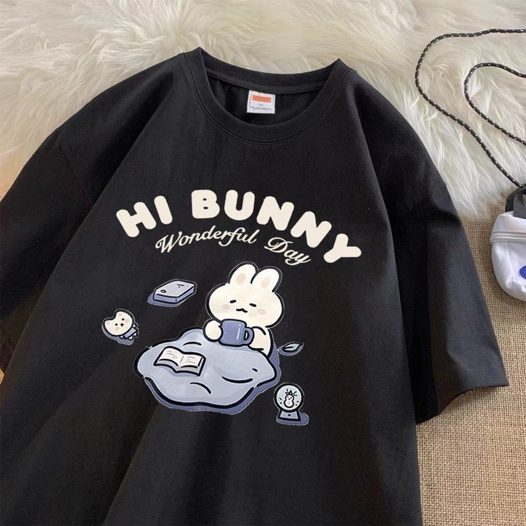 여름 일본 귀여운 차 마시는 토끼 프린트 반팔 티셔츠  - Summer Clothing Boys 리뷰 및 가격