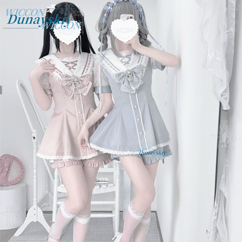 세일러 칼라 드레스 세트 레이스 리본 반팔 지라이 케이 - Summer Japanese Clothing 리뷰 및 가격