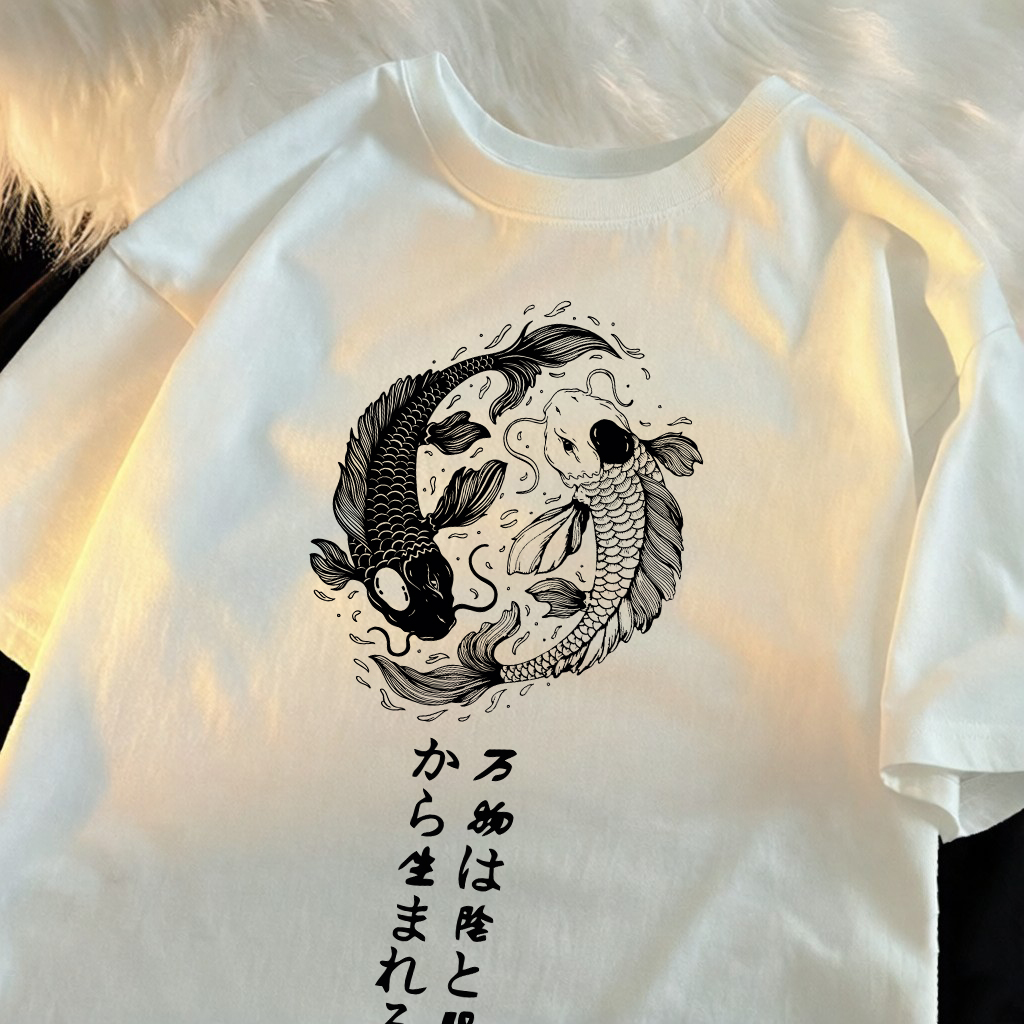 일본 하라주쿠 코이 아트 레터 디자인 티셔츠 남성 코튼 - Summer Japanese Clothing 리뷰 및 가격