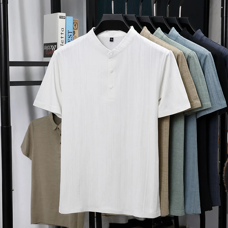 남성용 만다린 칼라 하프 플래킷 리넨 텍스처드 반팔 셔 - Summer Clothing Linen 리뷰 및 가격