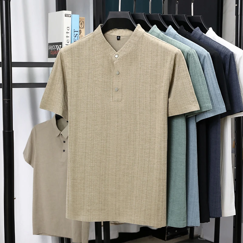 남성용 만다린 칼라 하프 플래킷 리넨 텍스처드 반팔 셔 - Summer Clothing Linen 리뷰 및 가격
