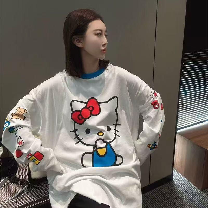 긴팔 헬로 키티 여름 새 스타일 만화 귀여운 프린트 티 - Summer Clothing Long Sleeve 리뷰 및 가격
