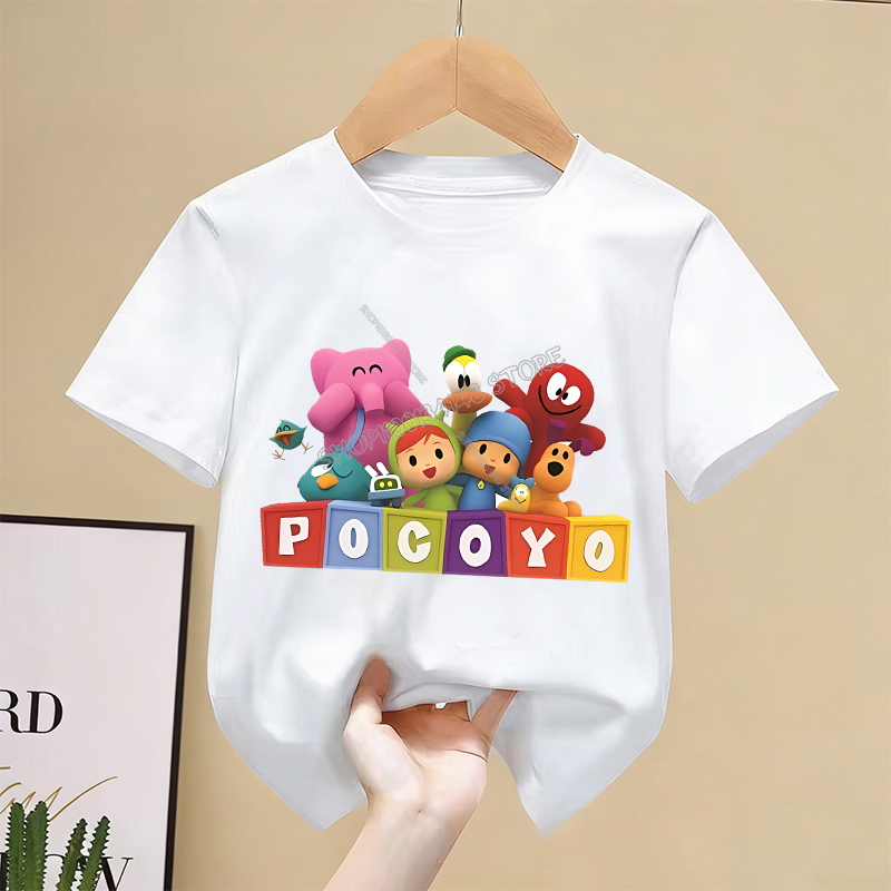 Pocoyos 티셔츠 어린이 카와이 만화 티 탑 화이트 - Summer Clothing Boys 리뷰 및 가격