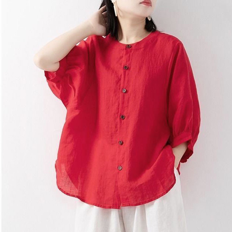 면과 린넨 셔츠 여성용 봄 여름 얇은 단색 랜턴 소매  - Summer Clothing Linen 리뷰 및 가격