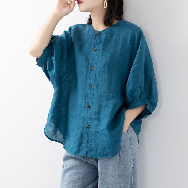 면과 린넨 셔츠 여성용 봄 여름 얇은 단색 랜턴 소매  - Summer Clothing Linen 리뷰 및 가격