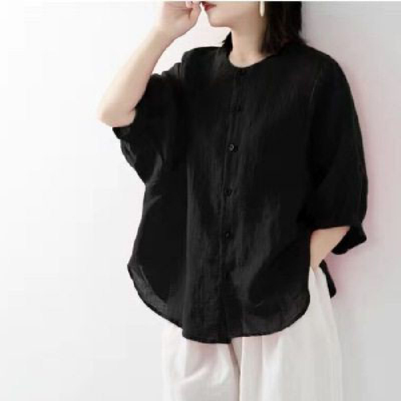 면과 린넨 셔츠 여성용 봄 여름 얇은 단색 랜턴 소매  - Summer Clothing Linen 리뷰 및 가격