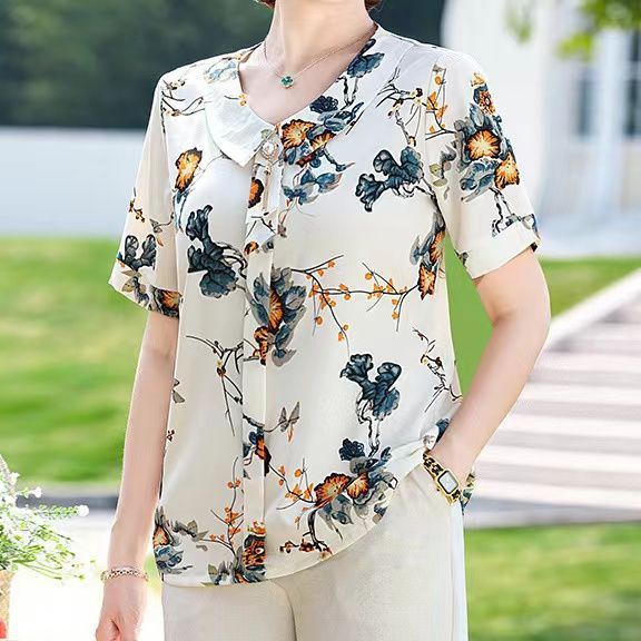 슬리밍 효과 여름 새로운 스타일 엄마복 루즈한 반팔 쉬 - Summer Clothing Over 60 리뷰 및 가격
