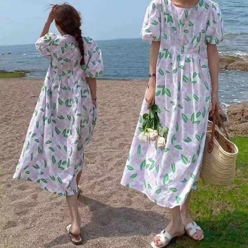 여성용 여름 라운드 칼라 하이 웨이스트 폴드 플로럴 프 - Sundress Midi Floral 리뷰 및 가격
