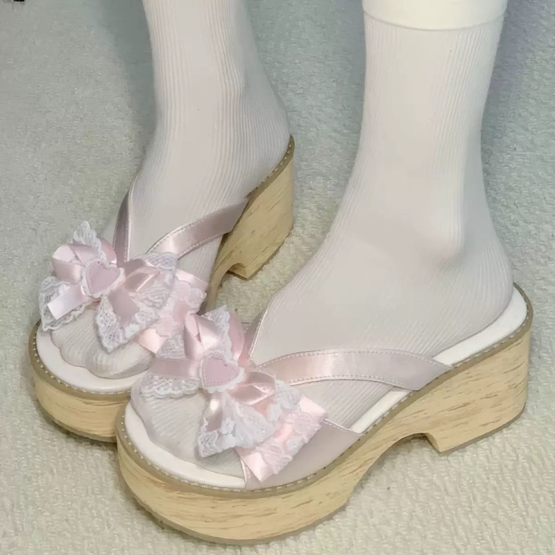 스윗 보우 우드 그레인 두꺼운 바닥 플랫폼 슬리퍼 여성 - Summer Clothing On Sale 리뷰 및 가격