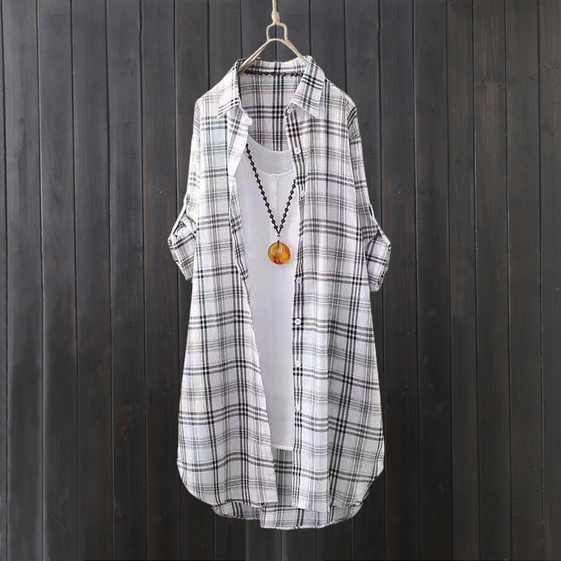 체크무늬 셔츠 여성 여름 긴팔 루즈핏 큰 사이즈 탑 긴 - Summer Clothing Linen 리뷰 및 가격