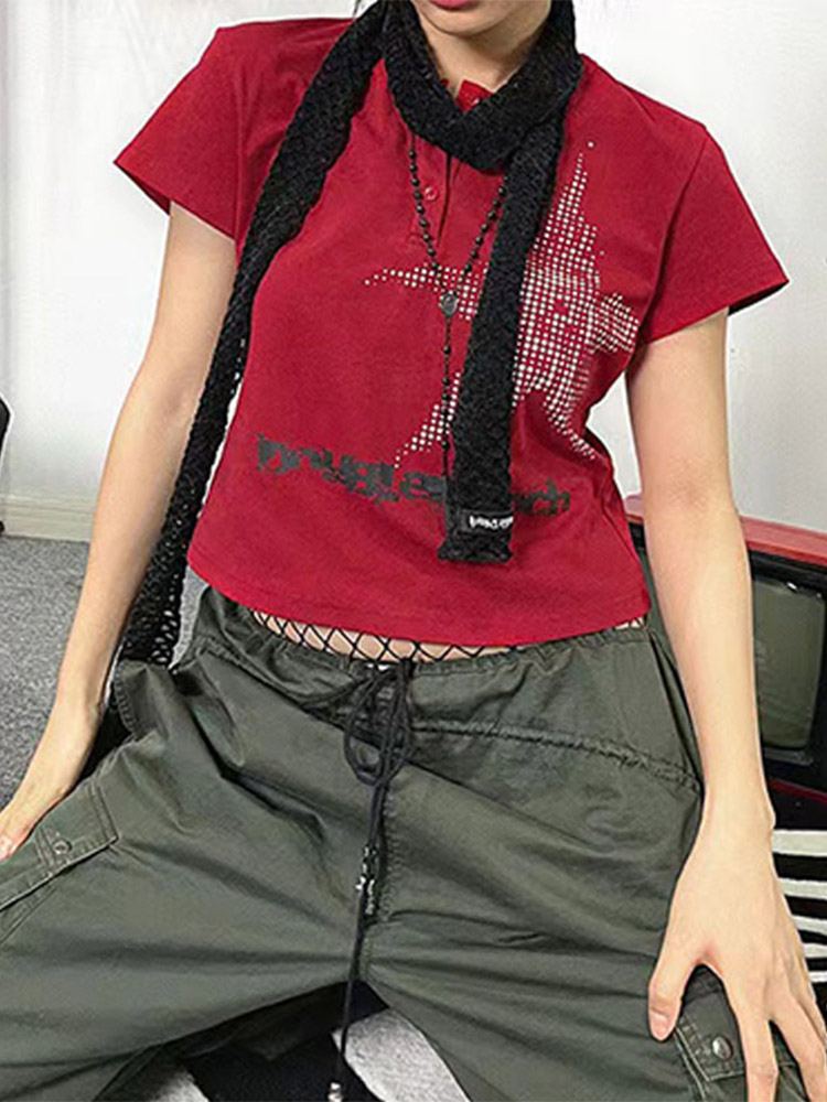 하라주쿠 자르기 탑 일본식 스타 패턴 라운드 넥 반팔  - Summer Japanese Clothing 리뷰 및 가격