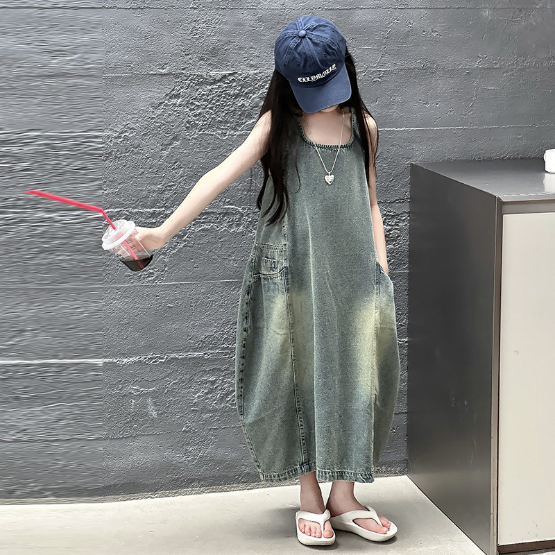 빈티지 블루 어린이 소녀 고품질 민소매 데님 드레스 s - Summer Clothing Linen 리뷰 및 가격