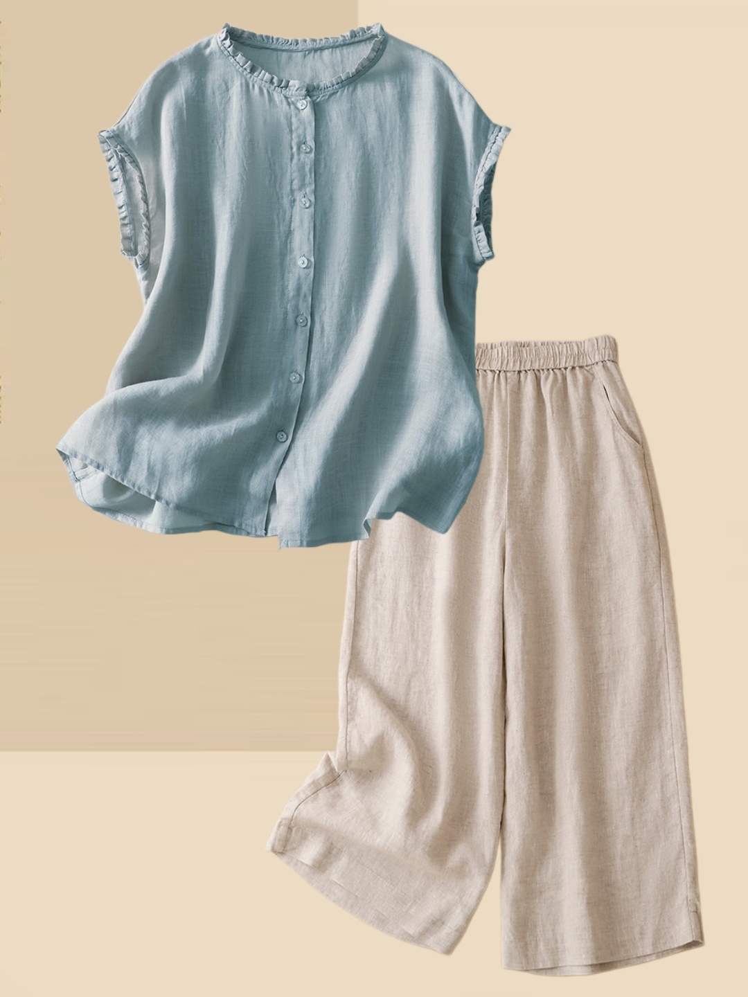 여성용 얇은 면마 린넨 셔츠 와이드 레그 팬츠 투피스  - Summer Clothing Over 60 리뷰 및 가격