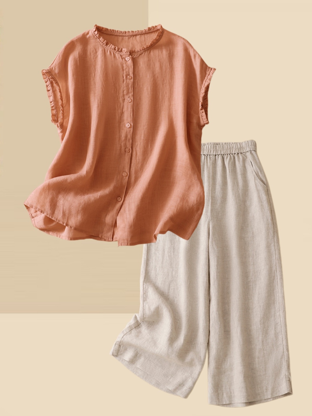 여성용 얇은 면마 린넨 셔츠 와이드 레그 팬츠 투피스  - Summer Clothing Over 60 리뷰 및 가격