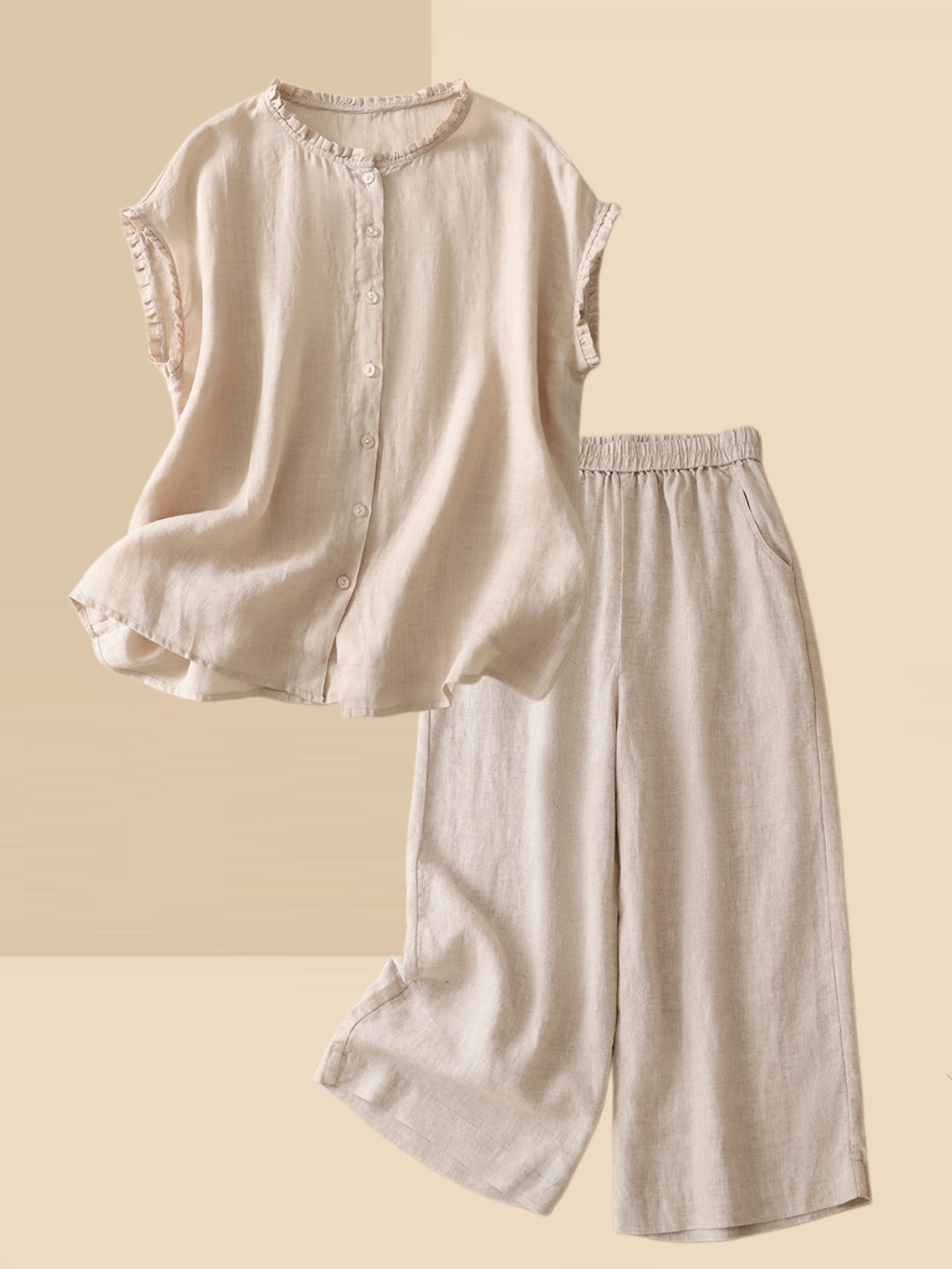 여성용 얇은 면마 린넨 셔츠 와이드 레그 팬츠 투피스  - Summer Clothing Over 60 리뷰 및 가격