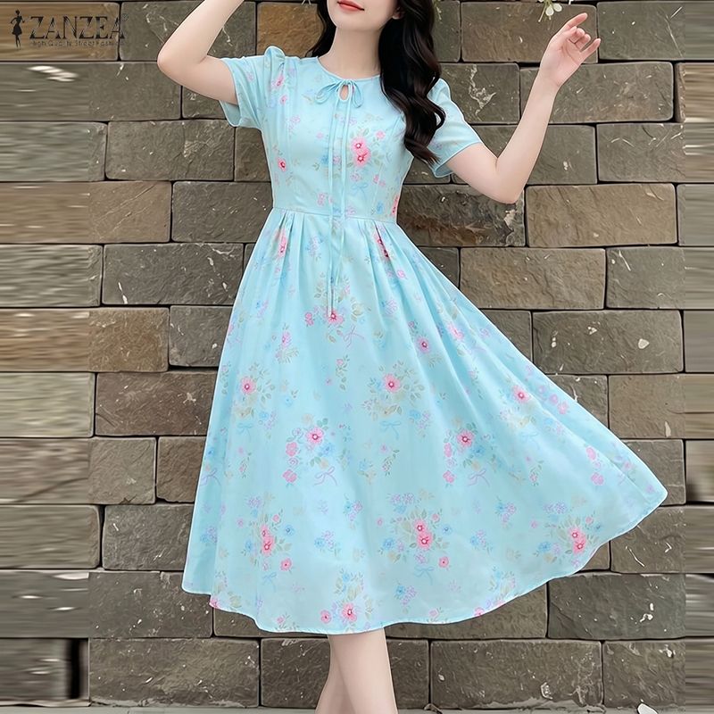 ZANZEA 여름 해변 Sundress Bohemain - Sundress Midi Floral 리뷰 및 가격