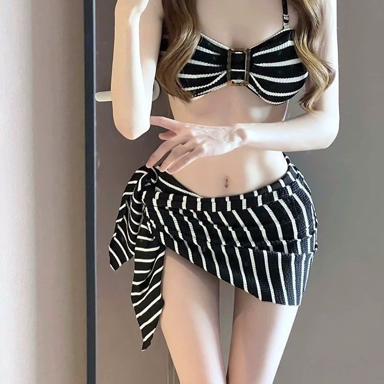 2026 신상 여성용 블랙 스트라이프 홀터 비키니 세트 - Bikini Set Push Up 리뷰 및 가격